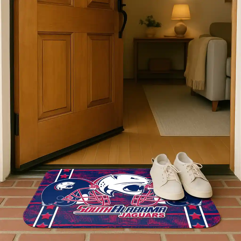 south-alabama-jaguars-helmet-illustration-blue-doormat-fashion-forward.webp