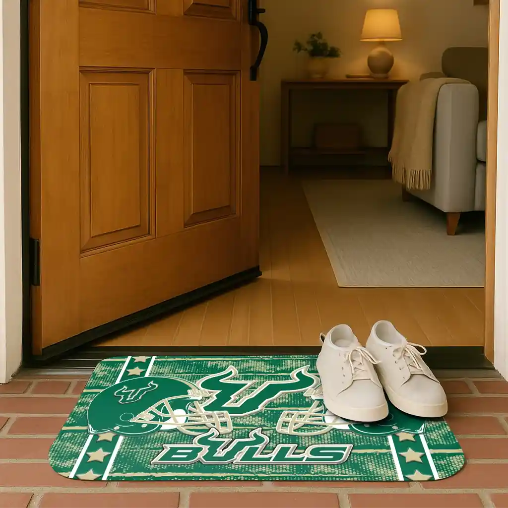 south-florida-bulls-helmet-illustration-green-doormat-fashion-forward.webp