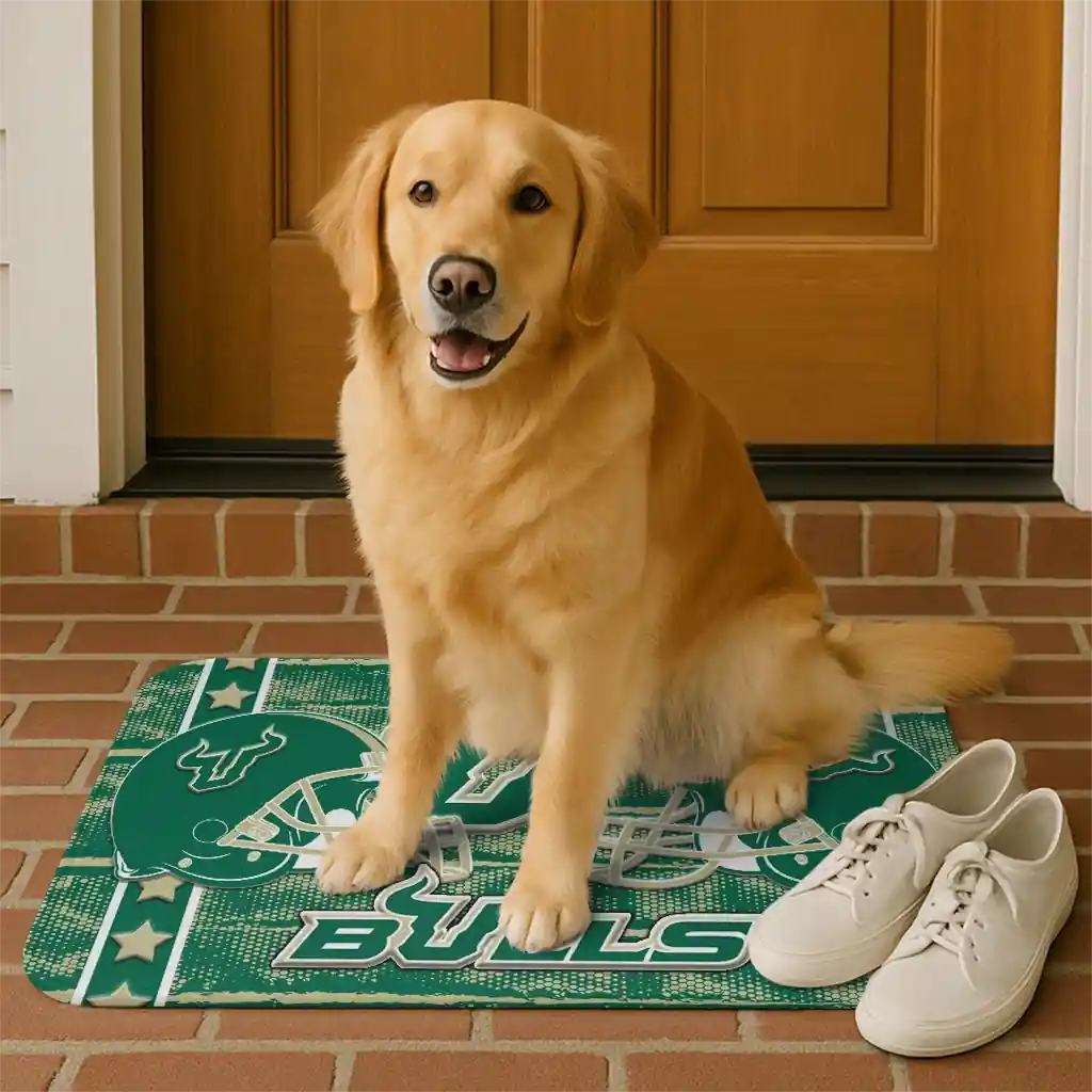 south-florida-bulls-helmet-illustration-green-doormat-high-quality.webp