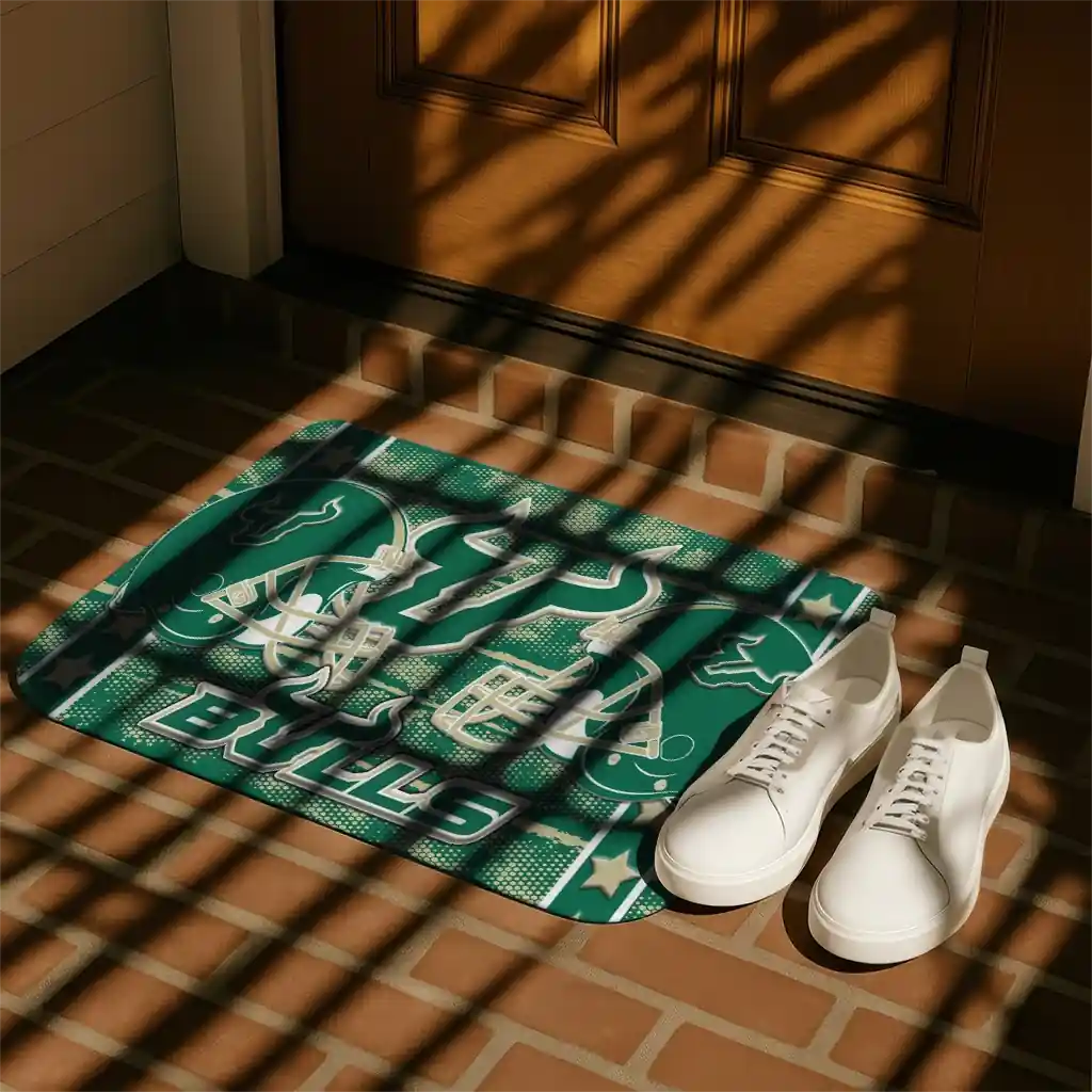 south-florida-bulls-helmet-illustration-green-doormat-trendy.webp