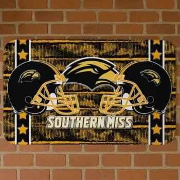 Southern Miss Golden Eagles Helmet Illustration Black Doormat