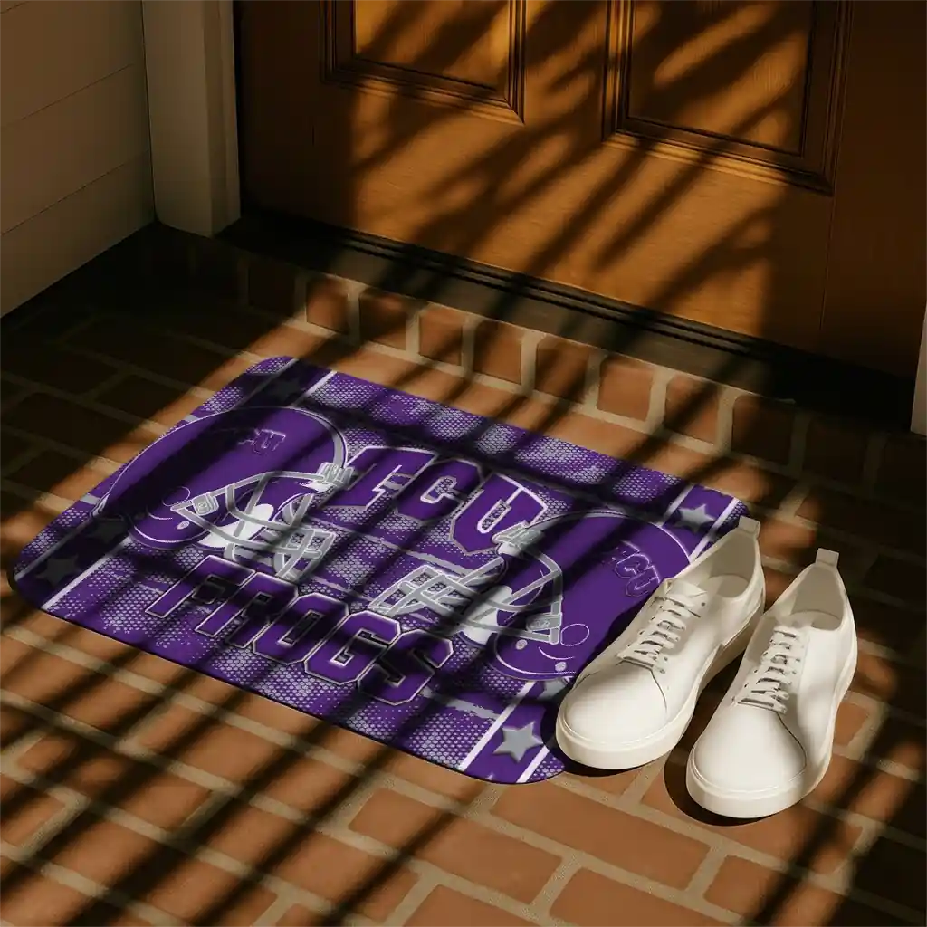 tcu-horned-frogs-helmet-illustration-purple-doormat-trendy.webp