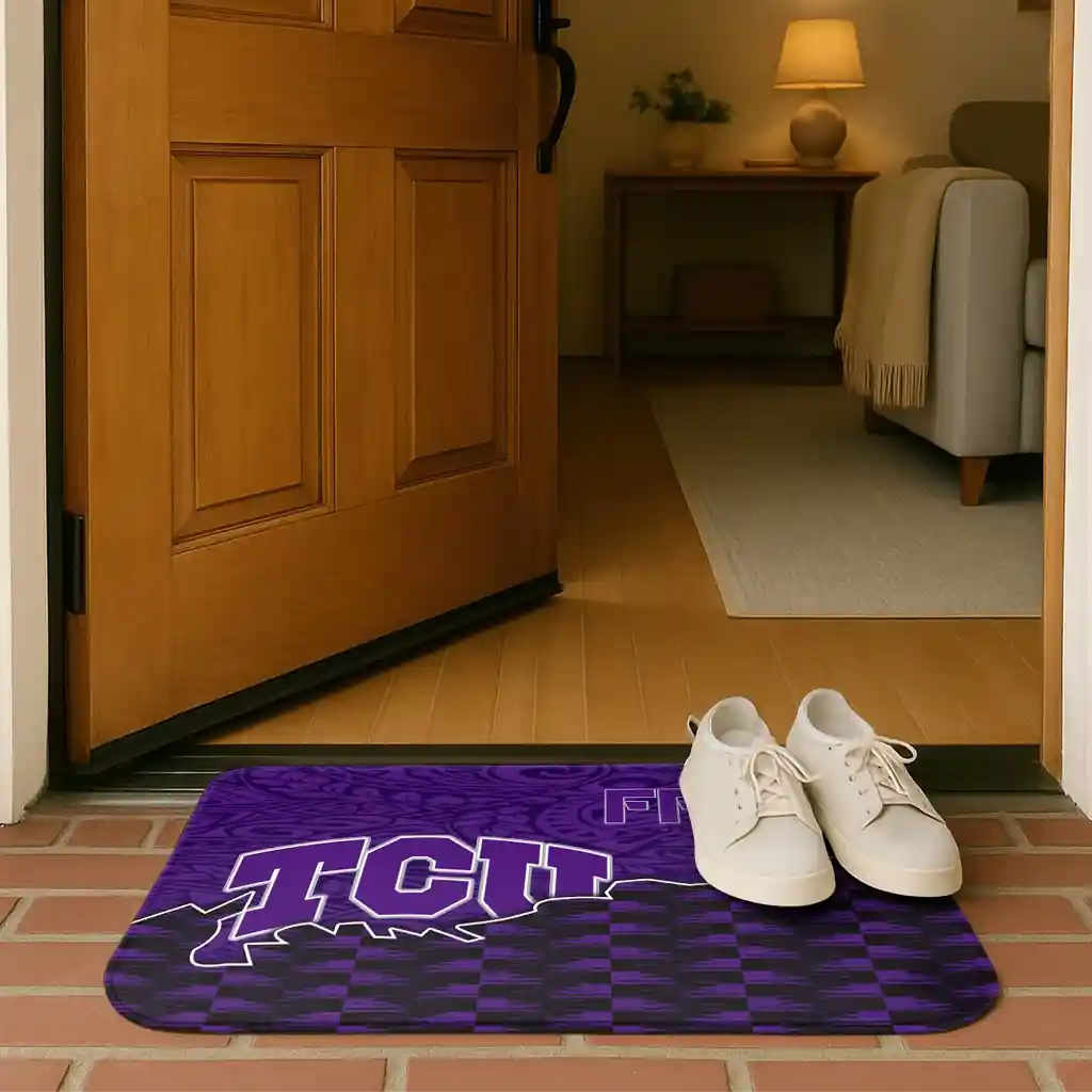 tcu-horned-frogs-tribal-detailing-purple-black-doormat-fashion-forward.webp