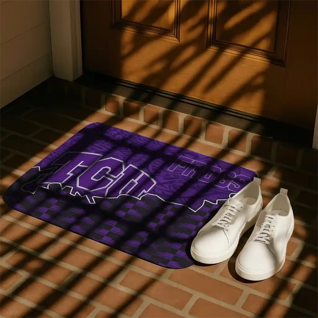tcu-horned-frogs-tribal-detailing-purple-black-doormat-trendy.webp