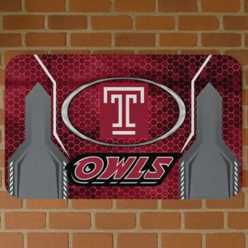 Temple Owls Hexagon Oval Red Doormat