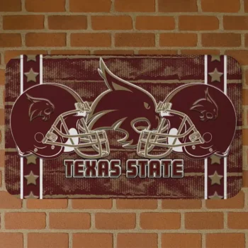 Texas State Bobcats Helmet Illustration Maroon Doormat