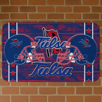 Tulsa Golden Hurricane Helmet Illustration Blue Doormat