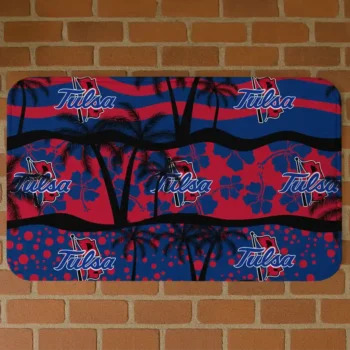 Tulsa Golden Hurricane Palm Silhouette Blue Black Doormat