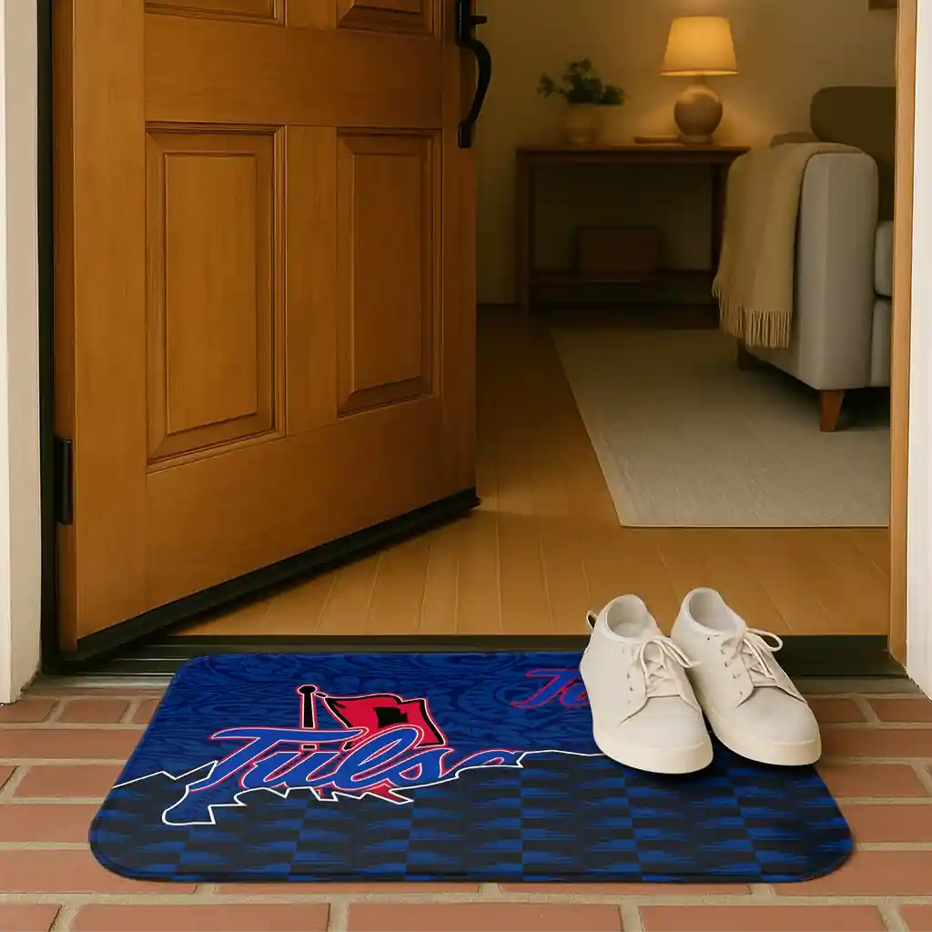 tulsa-golden-hurricane-tribal-detailing-blue-black-doormat-fashion-forward.webp