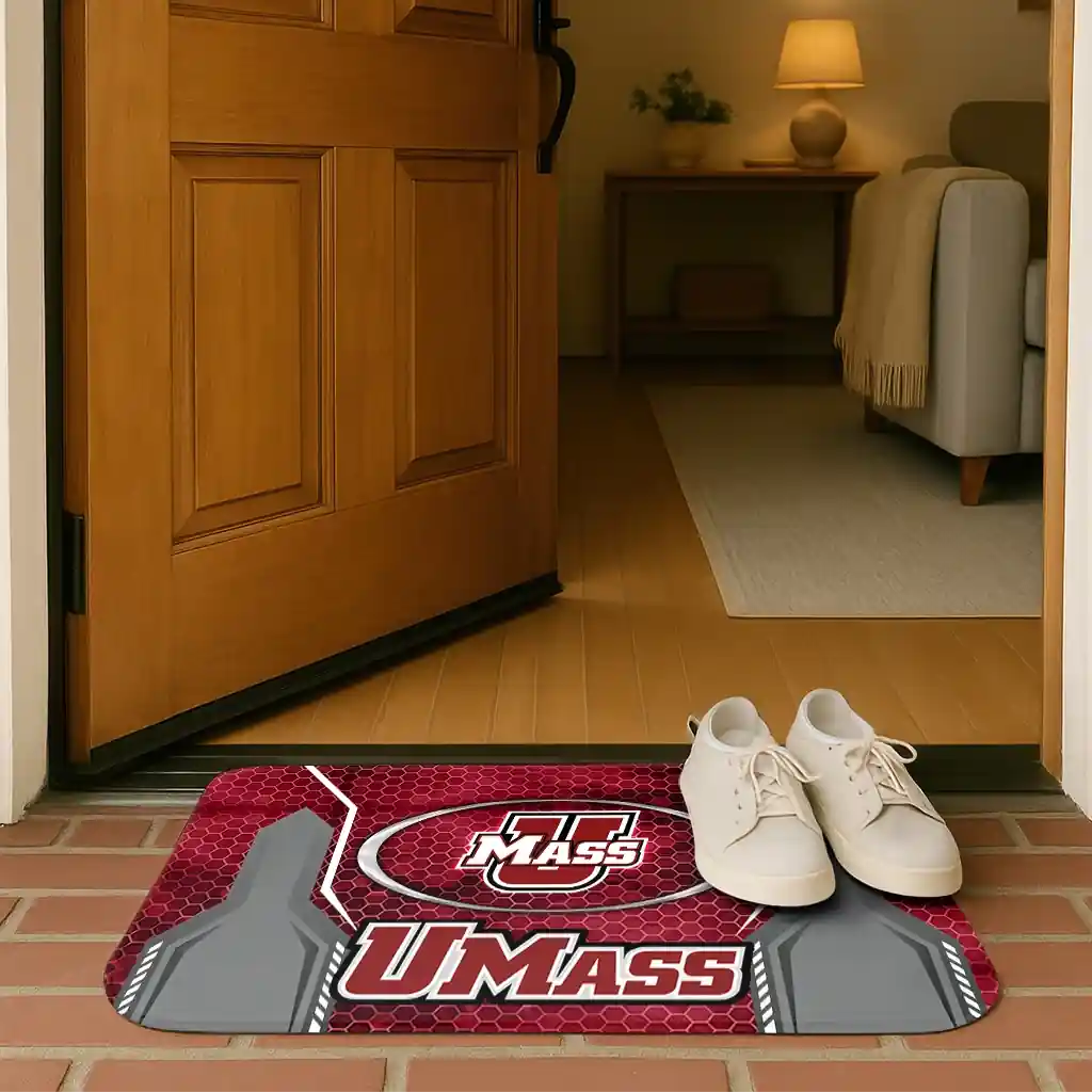 umass-minutemen-hexagon-oval-red-doormat-fashion-forward.webp