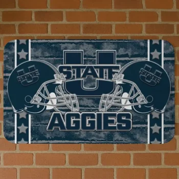Utah State Aggies Helmet Illustration Navy Doormat