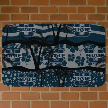 Utah State Aggies Palm Silhouette Navy Black Doormat
