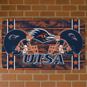 UTSA Roadrunners Helmet Illustration Orange Doormat