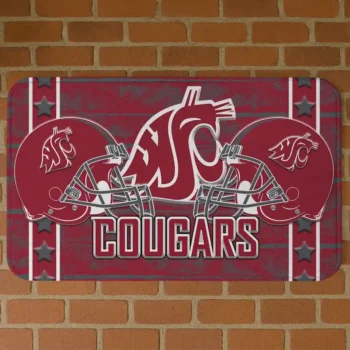 Washington State Cougars Helmet Illustration Crimson Doormat