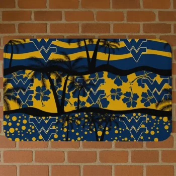 West Virginia Mountaineers Palm Silhouette Blue Black Doormat