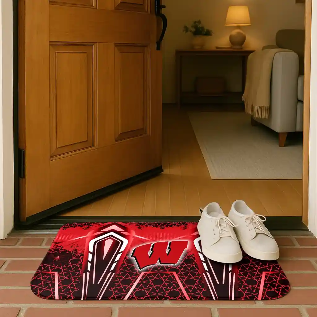 wisconsin-badgers-graphic-stripes-red-doormat-fashion-forward.webp