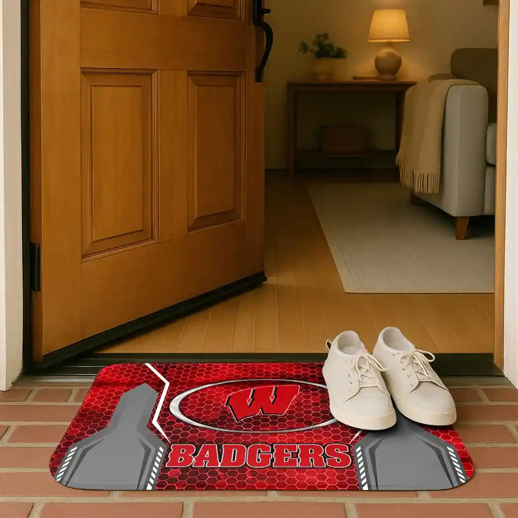 wisconsin-badgers-hexagon-oval-red-doormat-fashion-forward.webp