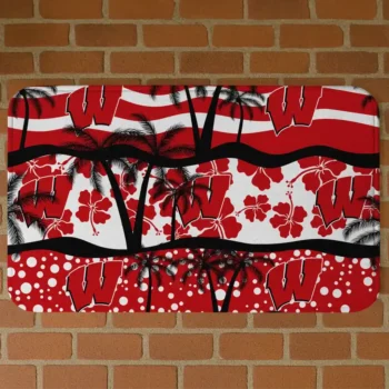 Wisconsin Badgers Palm Silhouette Red Black Doormat